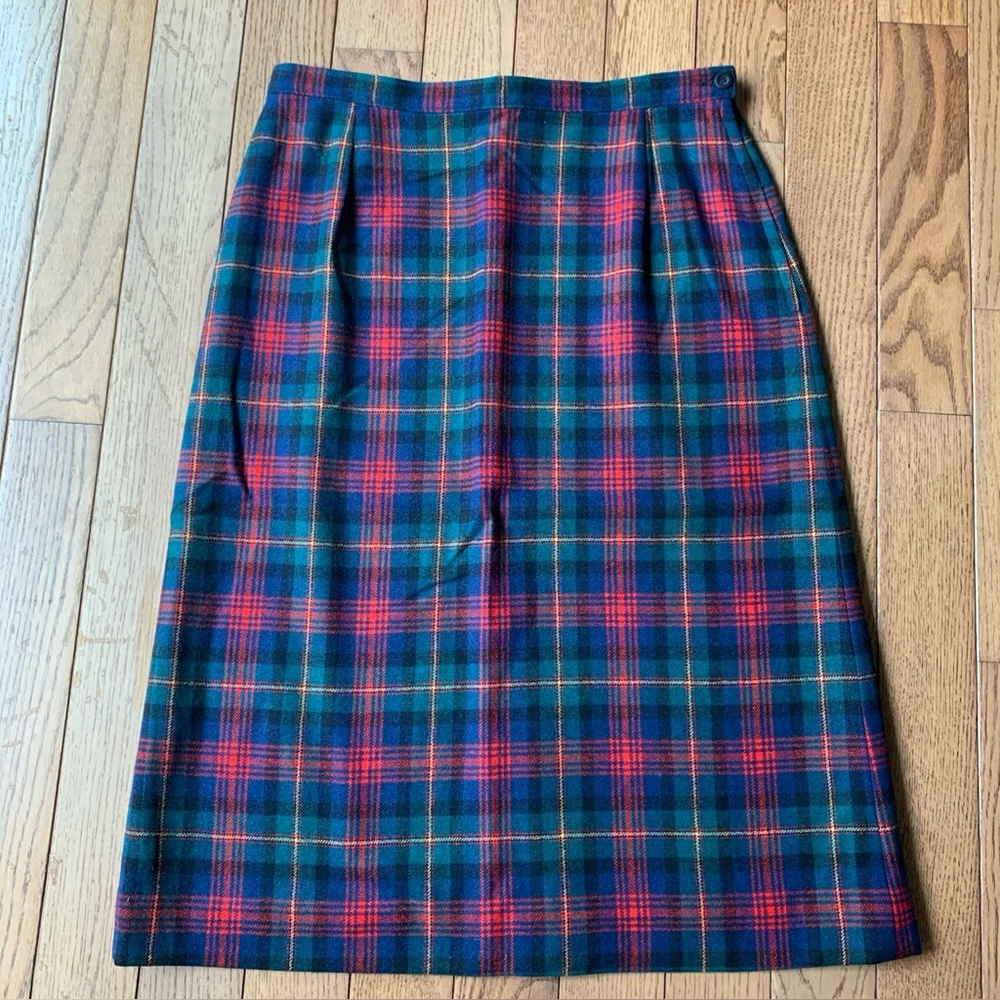 Pendelton Wool Skirt Authentic Mac Lennan Tartan Plaid Red Navy 14 Lined USA VTG